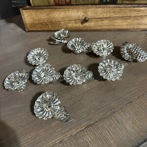 Set 10 vintage silver pine cone metal candle Christmas tree clips